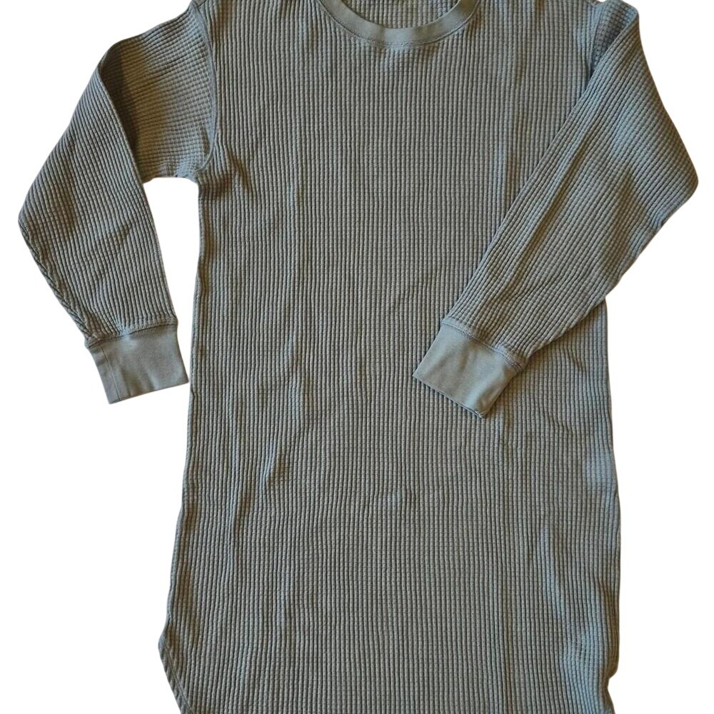Uniqlo Waffle Knit Crew Neck Long Sleeve Mini‎ Dress Sage Green Grey Small